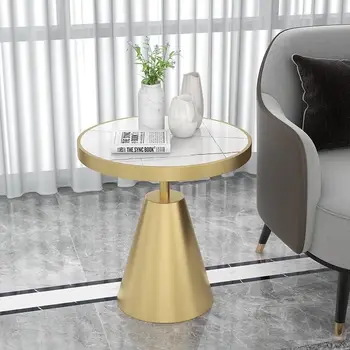 Роскошный столик в скандинавском стиле, круглый Мраморный диван, Угловой столик, современная золотая трубка, Гостиничная Каменная плита, Маленький журнальный столик 1