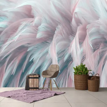 Ручная роспись розовыми и голубыми перьями, индивидуальные 3D обои, наклейки на стены, мебель для гостиной, спальни 3