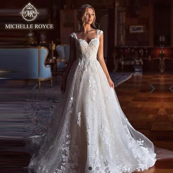 Свадебные платья Michelle Royce A-Ling 2020, аппликации в виде сердца, молния, шлейф в часовне, свадебные платья принцессы Vestido De Noiva 17
