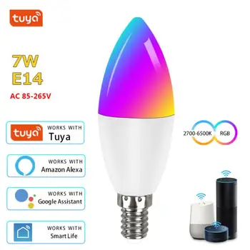 Светодиодная лампа с регулируемой яркостью Wi-Fi, управление приложением, лампа E14 Candle, совместимая с Alexa Google Home, умная лампочка Tuya Rgb 5 Вт, 7 Вт, 9 Вт 14
