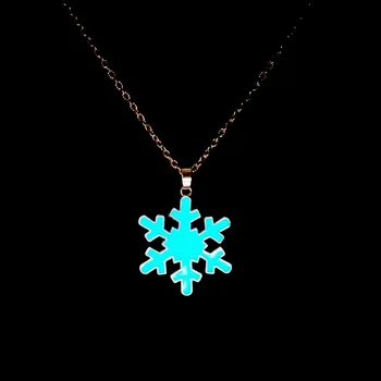 Светящееся ожерелье в виде снежинки, светящееся ночной флуоресценцией, Посеребренное под старину, Светящееся в темноте ожерелье, Мужские, женские Подарки на Новый Год 5