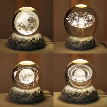 Светящиеся хрустальные шары астронавта Планетарной Галактики, ночные светильники на основе смолы, питание от USB, теплый прикроватный светильник, Рождественский подарок, ночник 7