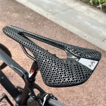 Седло с 3D печатью Подушка для велосипедного седла из углеродного волокна Жидкие смолы Сотовое сиденье для велосипедных гонок Мягкие круглые направляющие Велосипедное 3D седло 5