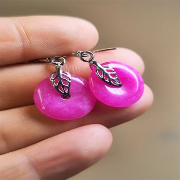 Серьги-крючки из стерлингового серебра 925 пробы с натуральным Нефритом Персиково-розового цвета с драгоценными камнями для женщин 7