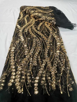 Сетчатая кружевная ткань ручной работы в нигерийском стиле, Африка 2022, высококачественное роскошное тюлевое кружево из бисера для пошива свадебных вечерних платьев 10