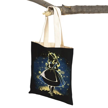 Сказочная Черная хозяйственная сумка для женщин, мультяшная детская сумка с двойным принтом, женские сумки для покупок, складная дорожная сумка из эко-холста
