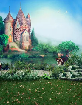 Сказочный мир, замок, трава, дерево для детской фотографии, фоны, реквизит для фотосъемки, студийный фон 5x7 футов