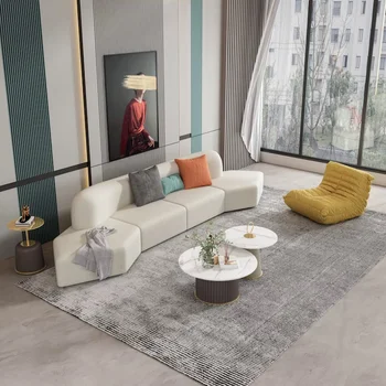 Скандинавская креативная роскошь, многосторонняя комбинация изогнутых диванов, тканевый диван для гостиной с одноразовой технологией 8