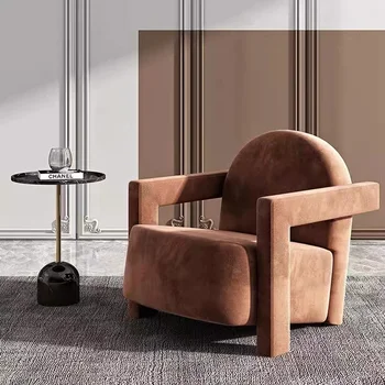 Скандинавская роскошная гостиная, приемный зал, тканевый диван для одного человека, сетчатый красный простой бархатный стул 3