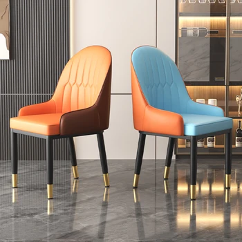 Скандинавские стулья для столовой Домашнее кожаное кресло Кресло для отдыха в кафе Простой табурет со спинкой Дизайнерская мебель для ресторана