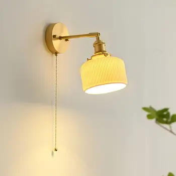 Скандинавский современный керамический светодиодный настенный светильник с выдвижным фарфоровым выключателем в ванной комнате Рядом со светом Зеркало Лестничные фонари Медный светильник для внутреннего освещения 10