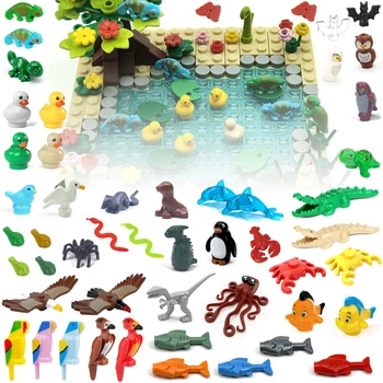 Совместим с LEGO Jungle Ocean Запчасти для животных Оптом Строительные блоки Ферма Кирпичи Игрушки Динозавр Сова Змея Орел Рыба-паук 12