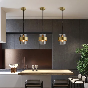 Современная светодиодная люстра из медного стекла, подвесной светильник для столовой, кухни, спальни, прикроватной тумбочки, гостиной, подвесной светильник золотого дизайна 17