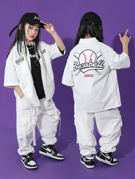 Современная танцевальная одежда для девочек в стиле хип-хоп, Свободное пальто, Брюки-карго с короткими рукавами, костюм для выступлений, Костюм для мальчиков в стиле хип-хоп, одежда для сцены BL10635 10