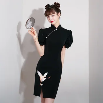 Современное Китайское платье Qipao 2020 Новое Поступление Традиционное Китайское Платье Slim Shanghai Vestido Cheongsam Черное Восточное Платьеff2862 3