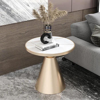 Современный креативный стол Минималистичный дизайн, Мраморный Золотой кофейный столик, письменный стол для спальни, круглый стол, Вспомогательное украшение для дома 13