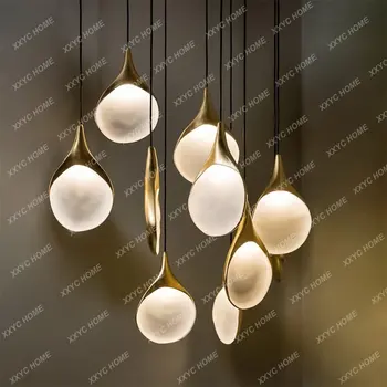 Современный подвесной светильник Spoon LED, гостиная в холле отеля, Круглая потолочная люстра из латуни и смолы, подвесные светильники в стиле ретро