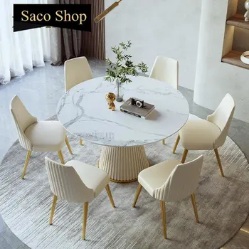 Современный Роскошный обеденный стол из каменной доски, практичный Выдвижной Складной Круглый стол для дома, ресторанная мебель Mesa De Comedor 17