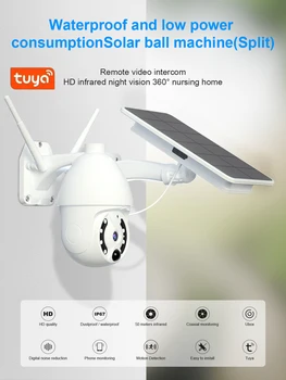 Солнечная камера Tuya, Wi-Fi Видеонаблюдение, Wi-Fi, PTZ, 1080P Беспроводная IP-камера видеонаблюдения, купольная камера безопасности с аккумулятором IP66 10