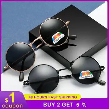 Солнцезащитные очки с металлической поляризацией в маленькой оправе, ретро Классические круглые солнцезащитные очки для женщин, мужские солнцезащитные очки в винтажном круглом дизайне для вождения 2