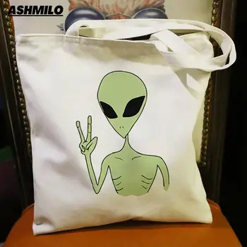 Сумка для покупок с эстетическим принтом, милая внеземная сумка из аниме, женская сумка-тоут, сумки для покупок в стиле харадзюку, холщовая сумка для покупок 6