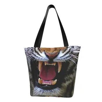 Сумка-тоут с 3D тигриными зубами с кавайной печатью, портативная холщовая сумка для покупок, яркая сумка-зверь 5
