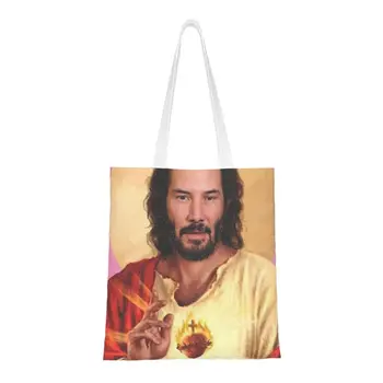 Сумки для бакалеи Saint Киану Ривз, милые холщовые сумки для покупок с принтом, портативная сумка Meme Jesus John Wick 5