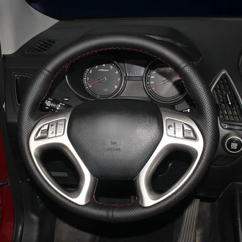 Сшитые Вручную Чехлы на Рулевое Колесо из Черной Искусственной Кожи для Hyundai ix35 5