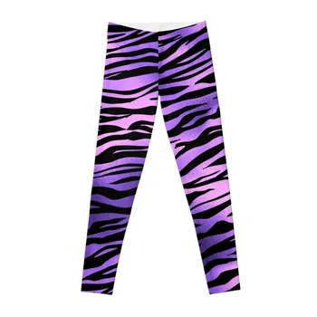 Тигровые полосы, мех с металлическим животным принтом, фиолетовые леггинсы, женские леггинсы для спортзала, женские леггинсы для фитнеса?Женщины 12