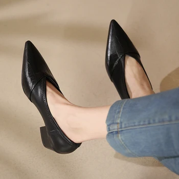 Тонкие женские туфли из лакированной кожи с острым V-образным вырезом на высоком каблуке, весенние универсальные тонкие туфли в стиле ретро, Zapatos De Mujer, черные 9