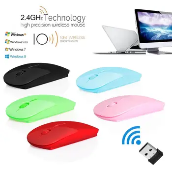 Тонкие мыши ярких цветов, компьютерная оптическая беспроводная мышь с USB-приемником, ультратонкий портативный ПК с частотой 2,4 ГГц 12