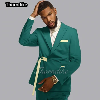 Торндайк, новый модный мужской костюм, двубортный свадебный смокинг жениха, приталенный повседневный банкетный блейзер, 2 предмета, куртка, брюки 1