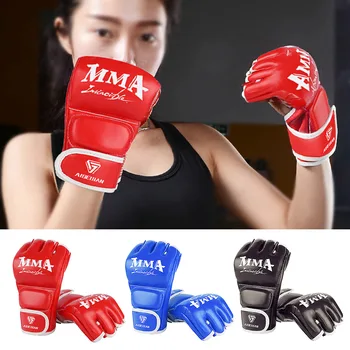 Тренировочные боксерские перчатки на полпальца, пригодные для носки Защитные перчатки для кикбоксинга из полиуретана, устойчивые к разрыву, дышащие для спортивных принадлежностей 8