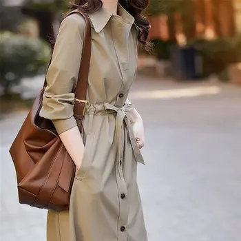 Тренчкот для женщин, весенняя одежда 2023 года, корейская версия, модное темпераментное пальто, рубашка средней длины, кардиган, женское пальто 17