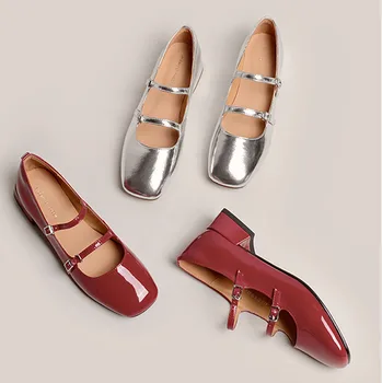 Туфли-лодочки Mary Janes на квадратном каблуке с квадратным носком; сезон весна/осень; однотонная женская обувь с ремешком и пряжкой; Модная женская обувь; 6
