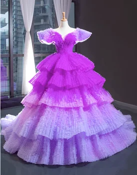 Фиолетовое градиентное платье 2023, новый танцевальный костюм для выступления, костюм для конкурса хоров, национальный костюм, юбка для выступления, костюм 2