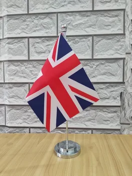 Флаг Соединенного Королевства Флаг Соединенного Королевства Маленький Флаг Соединенного Королевства Объединенный Настольный Флаг Флагшток Из Нержавеющей Стали Подставка Для Флага 14*21 см 2