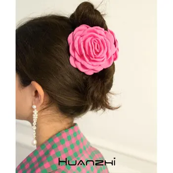 Французский Винтажный цветок розы, когти для волос, женский ретро-зажим с акулой, HUANZHI 2023, НОВЫЙ Головной убор INS Sweet Personality 8