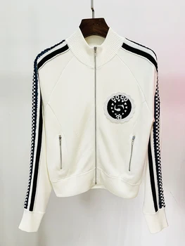 ХАЙ-СТРИТ, новейшая мода 2023, весенняя дизайнерская куртка, женская бейсбольная куртка с воротником-стойкой, расшитая блестками
