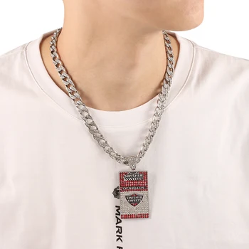 Хип-хоп Кубинский кристалл, ожерелье-бирка, серебряный цвет, шарм, аксессуары для мужского ошейника, подарки, ювелирные изделия в стиле рок-мотоцикл, индивидуальность 9