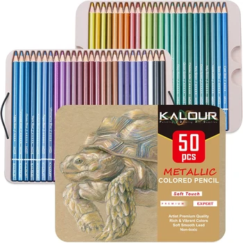 Цветные карандаши KALOUR 50 шт. металлического цвета для взрослых и детей, мягкая сердцевина яркого цвета, идеально подходят для рисования, смешивания эскизов. 2