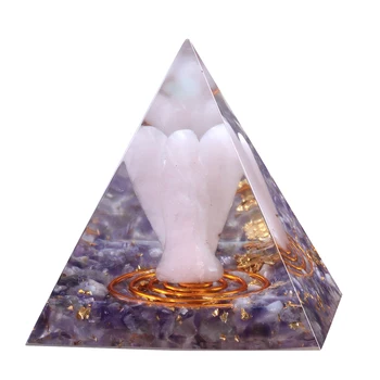Целебный Кристалл, Граненые камни, Пирамида из оргонита С Розовым кварцем, Ангел-хранитель Для балансировки Генератора энергии Чакр, Домашний декор 4