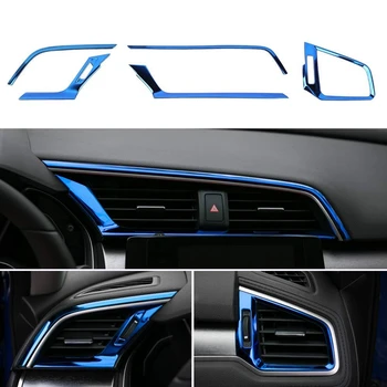 Центральное управление Воздуховыпуском, Декоративная Накладка, наклейка из нержавеющей стали для Honda Civic 10-го поколения 2019 2018 2017 2016, синий 2