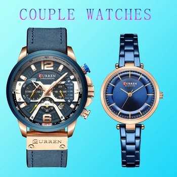 Часы Curren Couple Мужские и женские с хронографом Мужские наручные часы Деловые Женские часы для влюбленных Relogio Masculino 2020 5
