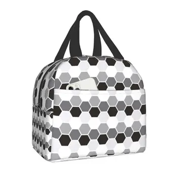 Черно-серая Шестиугольная Геометрическая изолированная сумка для ланча для женщин с абстрактной геометрией, Термосумка для ланча, касса для пикника, путешествия 14