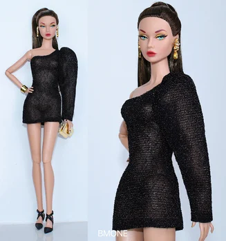 Черное платье/ Уникальная дизайнерская черная рубашка с одним рукавом / 30-сантиметровая кукольная одежда Для 1/6 Xinyi FR ST Куклы Барби 14
