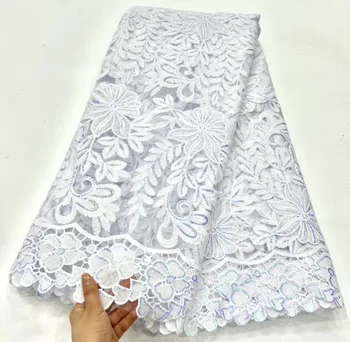 Чистая Белая Африканская сетчатая кружевная ткань 2023 Французская высококачественная тюлевая кружевная ткань с вышивкой пайетками, Нигерия Для женского вечернего платья 2