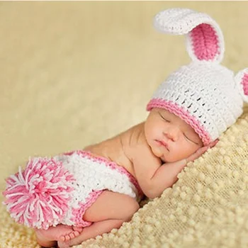 Шляпа, штаны, комплект из 2 предметов, детская одежда для фотосъемки с изображением длинноухого кролика ручной работы, детский костюм для фотосъемки от 0 до 3 месяцев 11