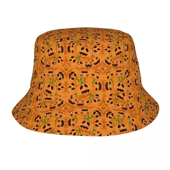 Шляпы-ведра унисекс с рисунком Счастливой тыквы на Хэллоуин, индивидуальные Летние дорожные пляжные шляпы 7