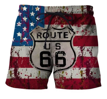 Шорты с американским флагом Route 66 2023, мужские модные купальники, пляжные шорты, мужские летние шорты с 3D-печатью, купальник 10